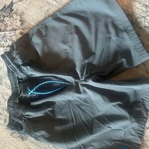 Boy’s Dark Gray Athletic Swim Shorts with Blue Drawstring